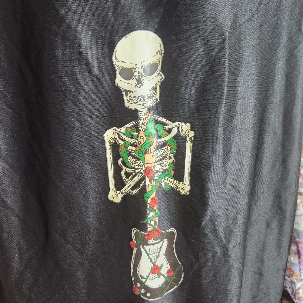 Gothcore Shiny Black Pullover Top Skeleton Semi-sheer Floral Tattooed Sleeves OS